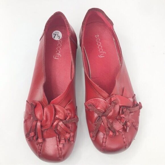 Socofy Red Geuine Leather Floral Toe Handmade Slip On Casual Statement Loafer - Picture 5 of 16